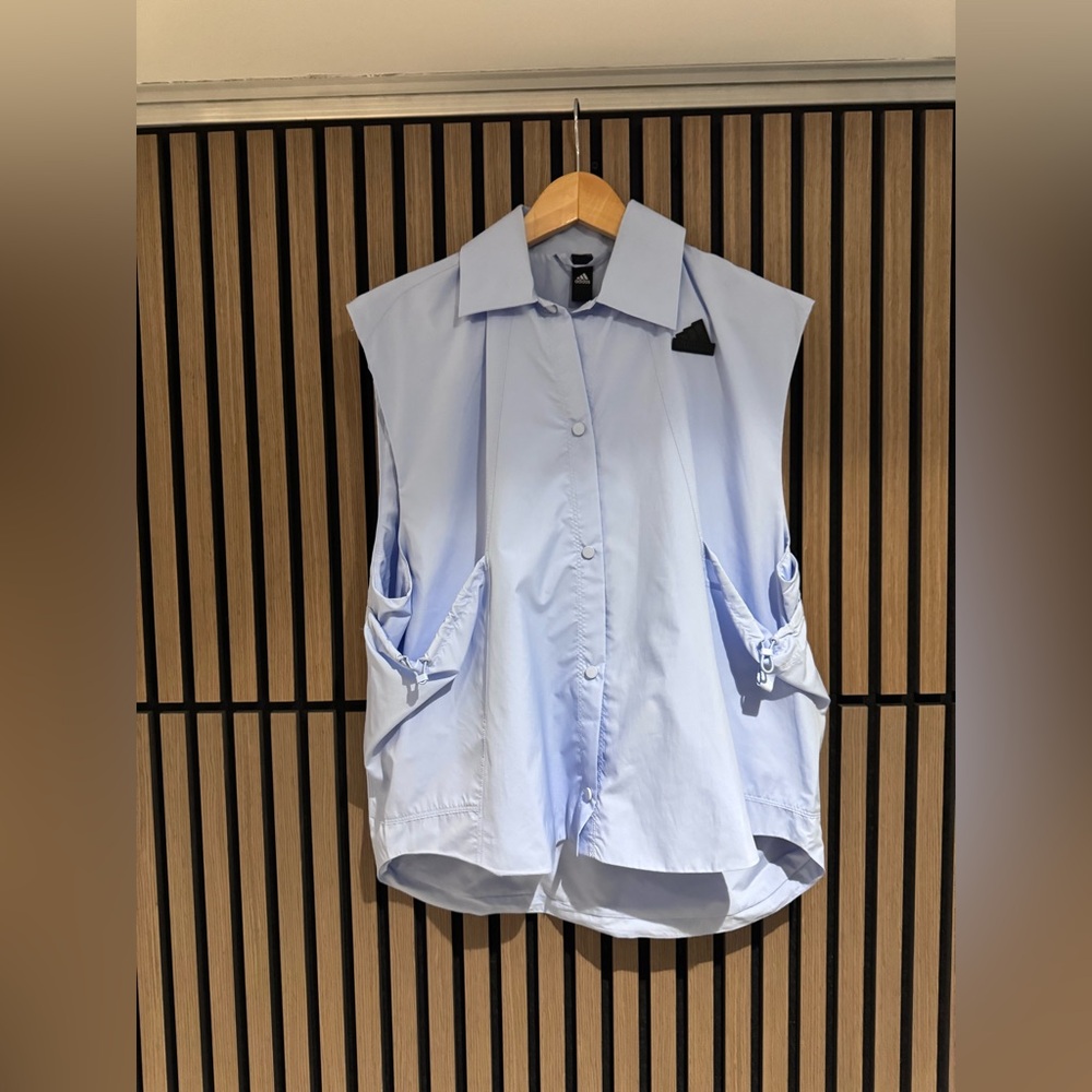 adidas Light Blue Sleeveless Button-Front Shirt